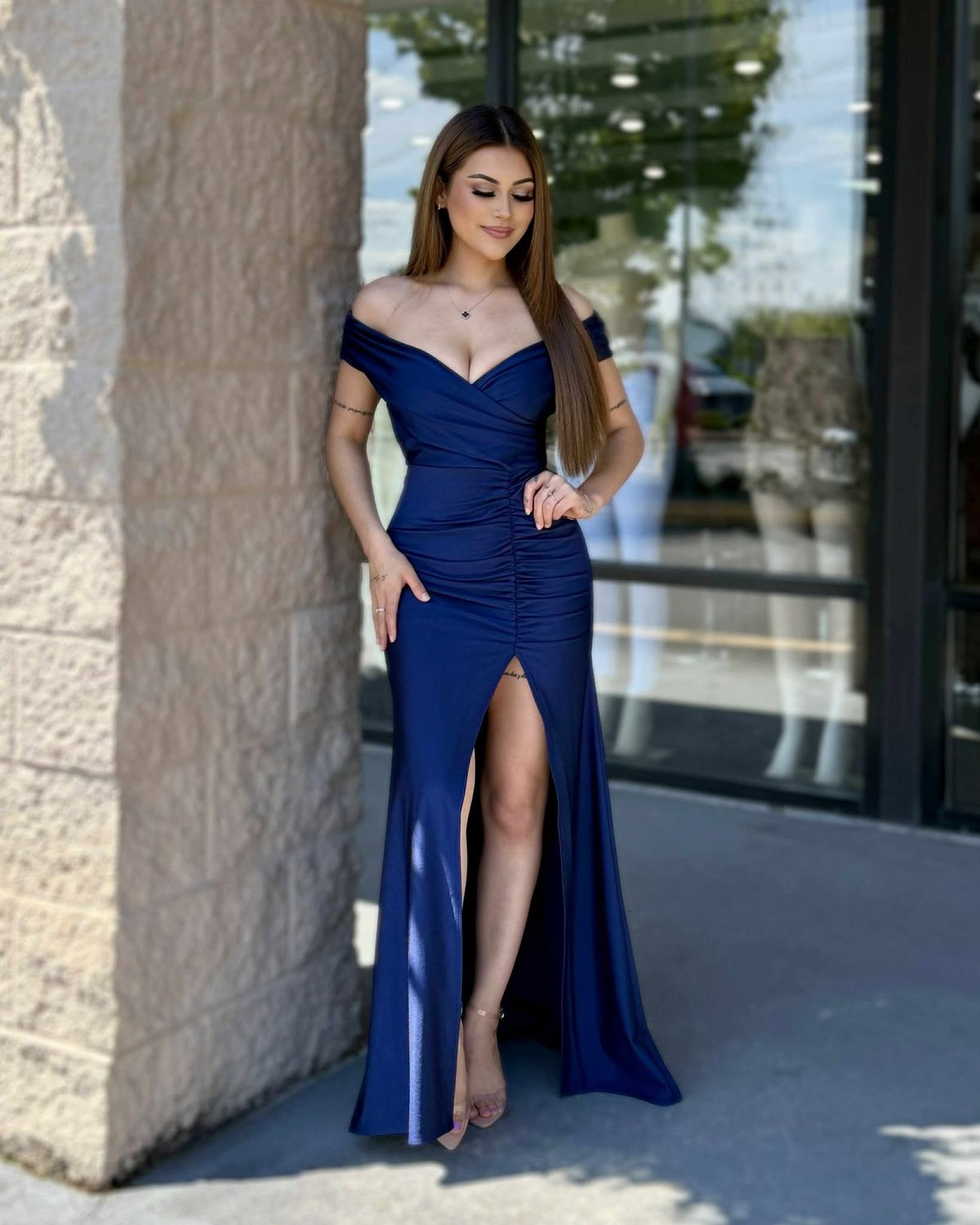 Special occasion off shoulder gown