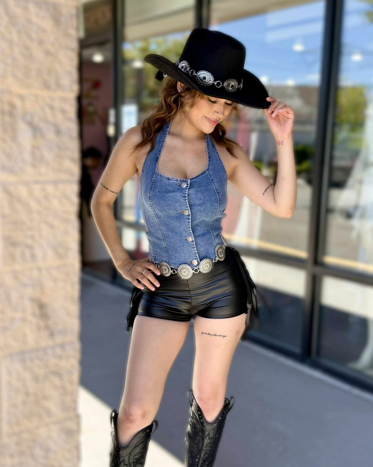 Halter neck denim top