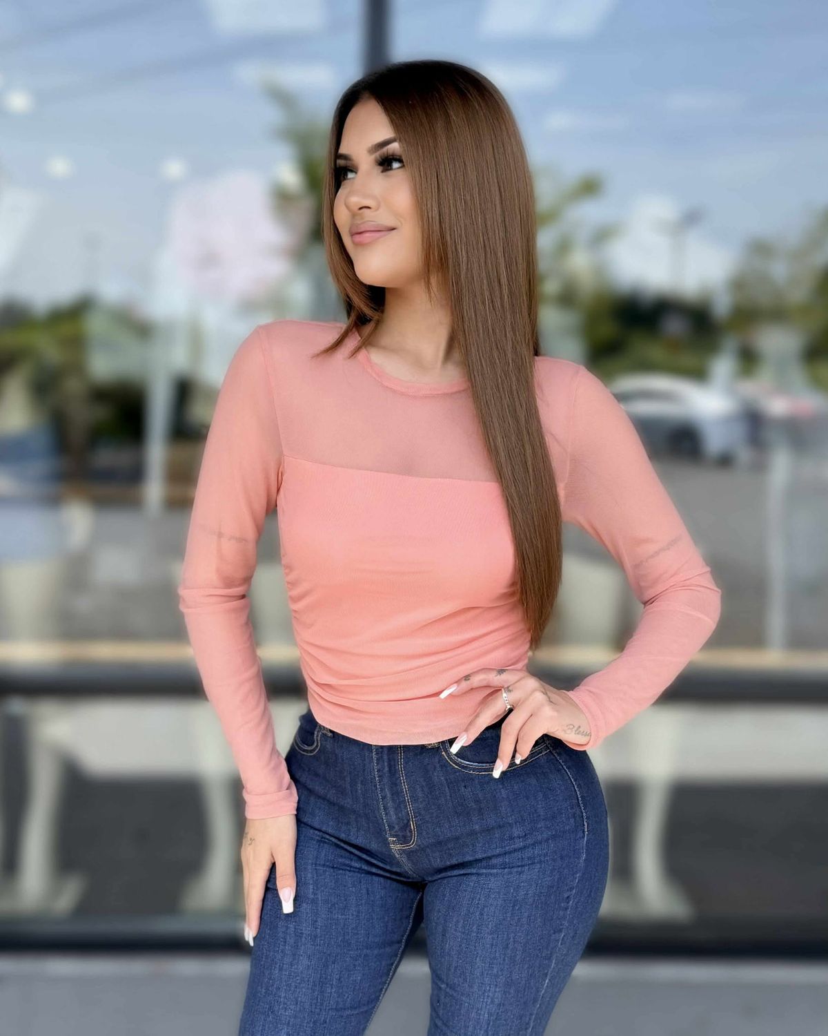 Mesh long sleeve top