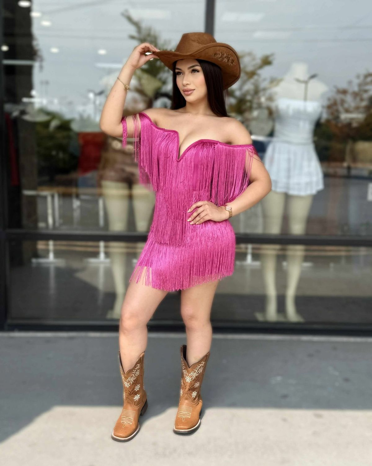 Fun in fringe off shoulder dress