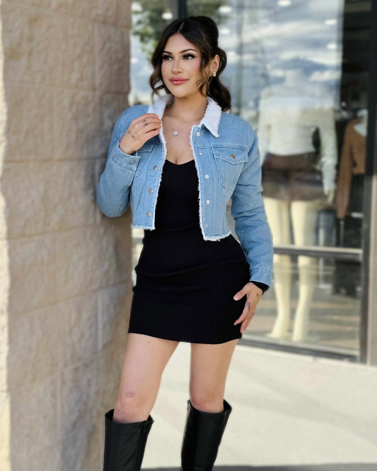Fur lined denim jacket