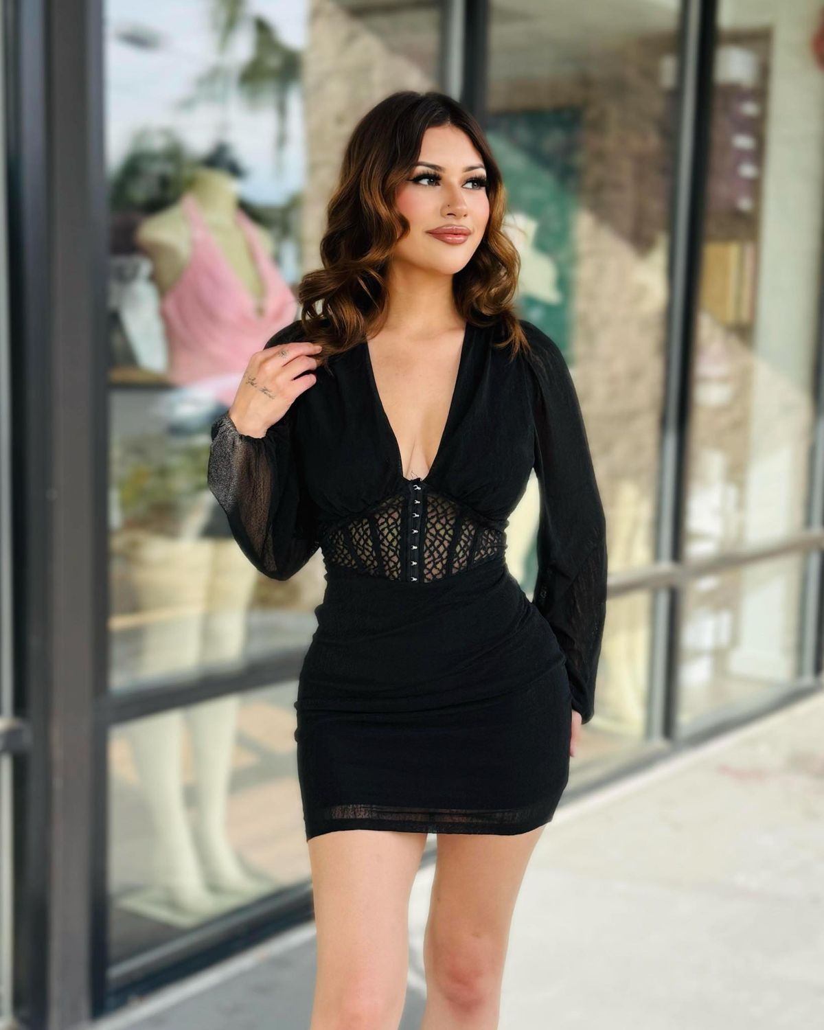 Night out mesh long sleeve dress