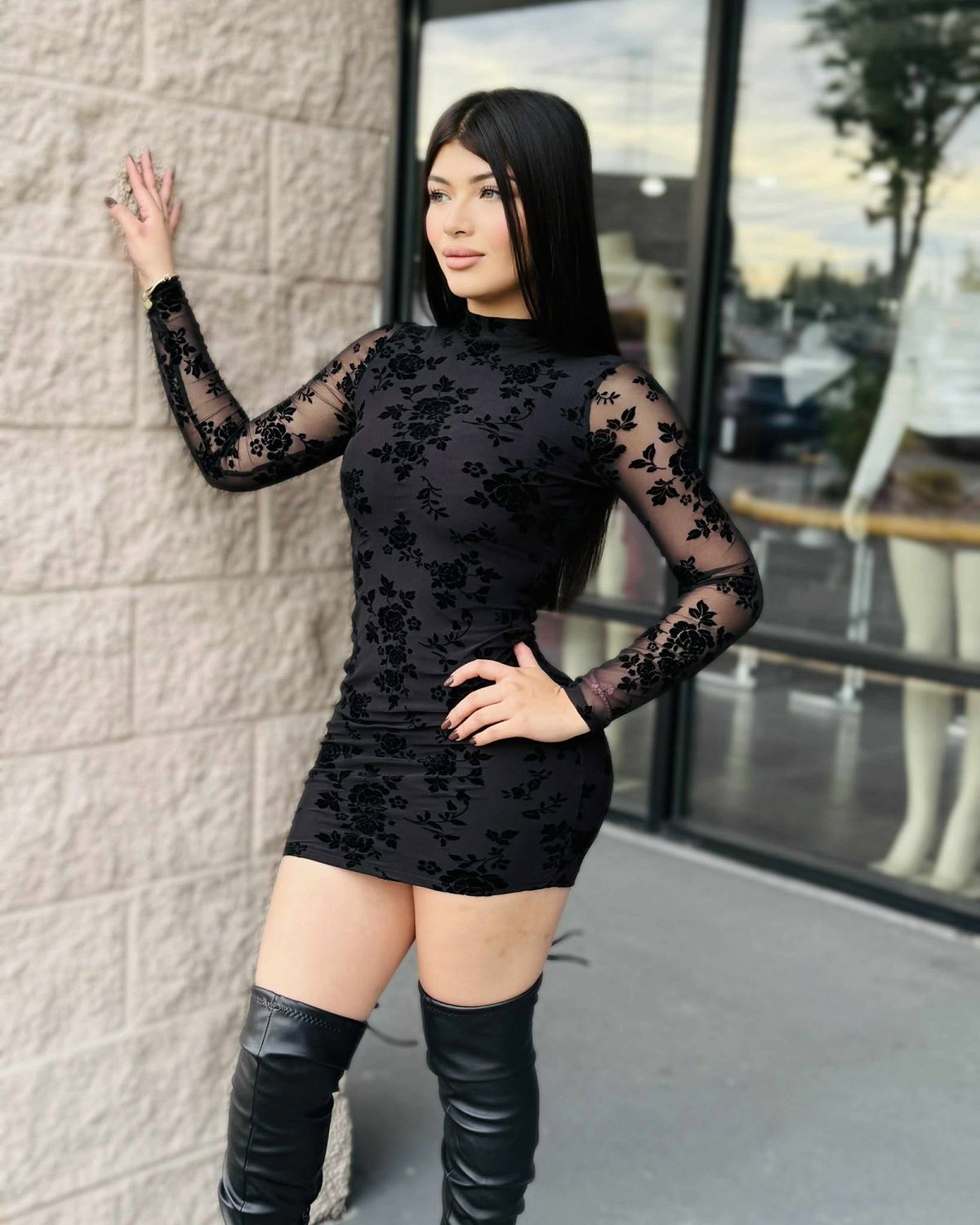 Enticing long sleeve mini dress