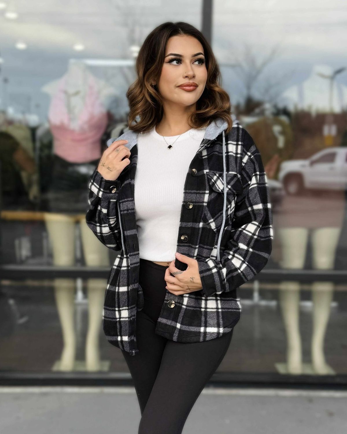 Fleece flannel hoodie