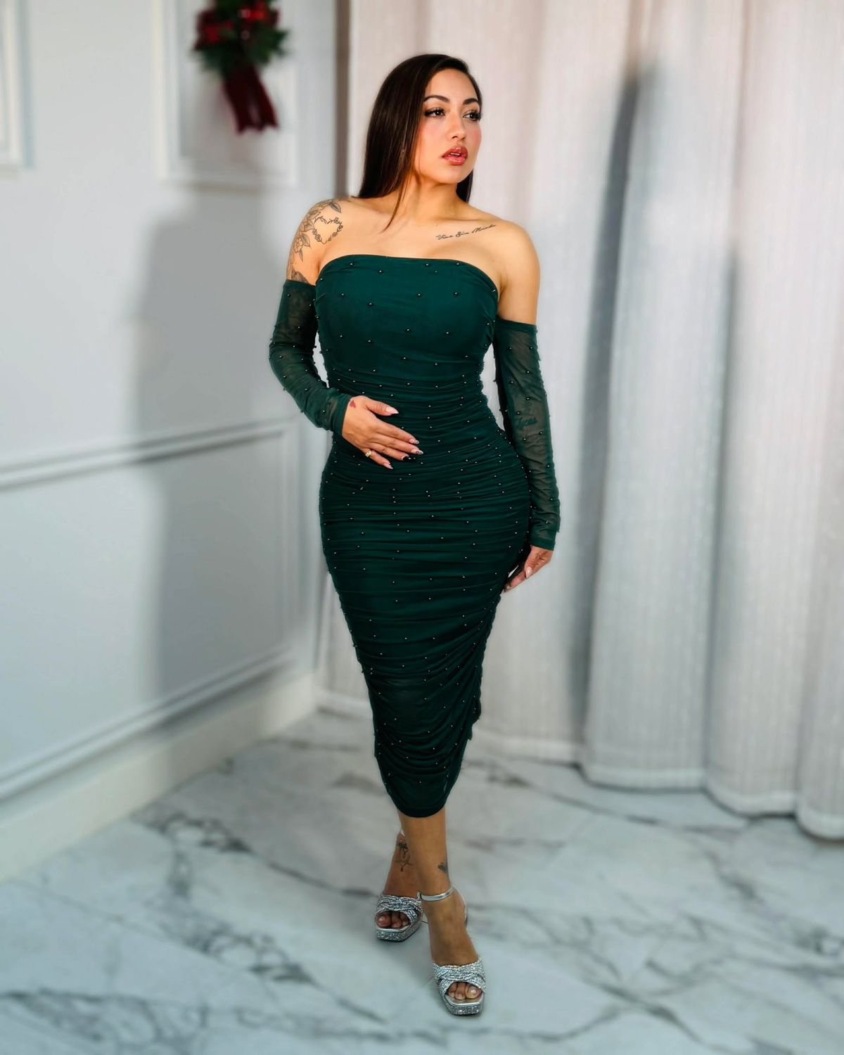 Elegance in pearl midi dress