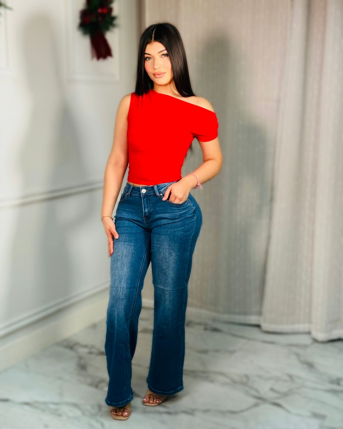 Go to stretch wide leg denim