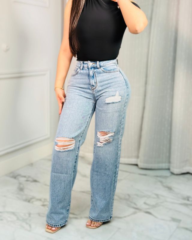 Light wash wide leg denim