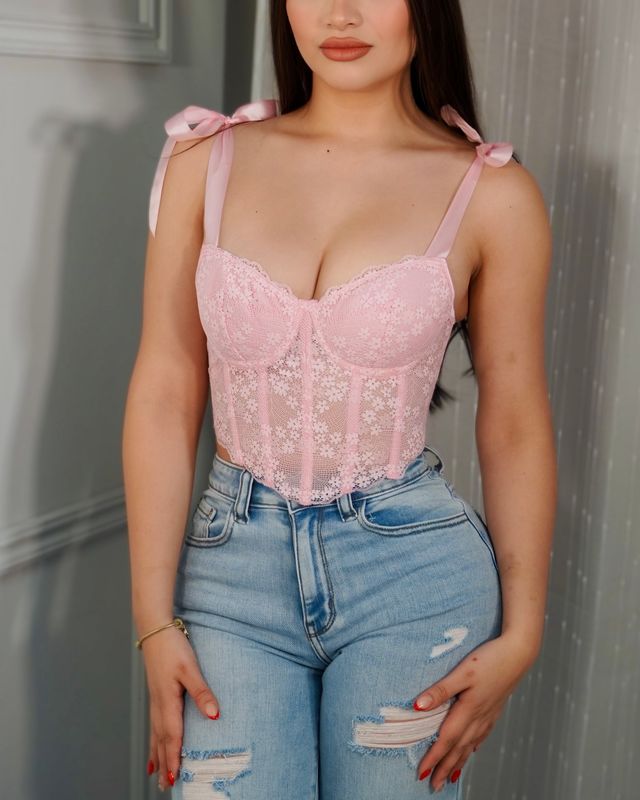 Baby pink bow top corset