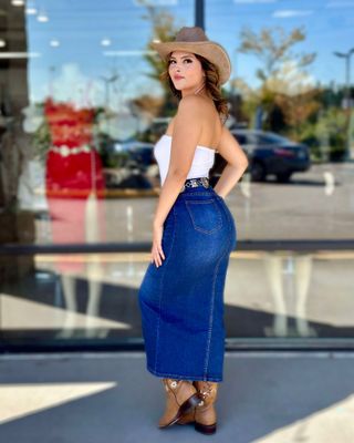Maxi denim skirt with slit