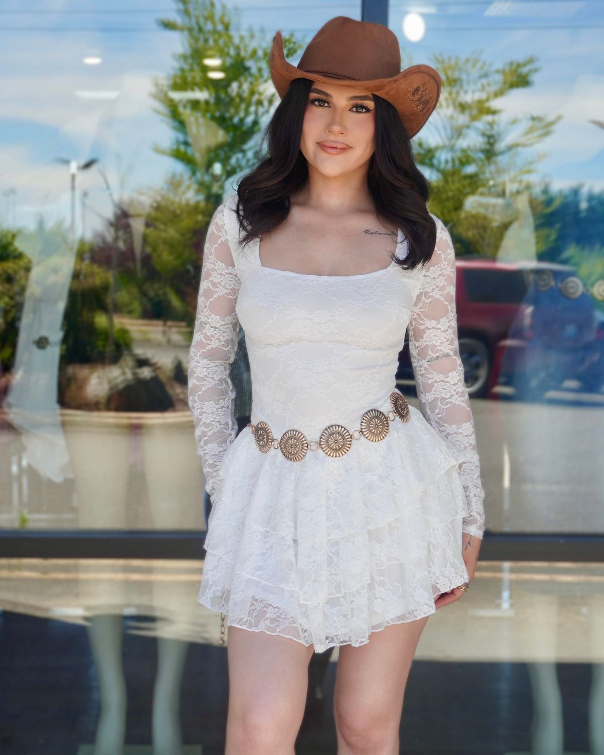 Western charm lace ruffle dress