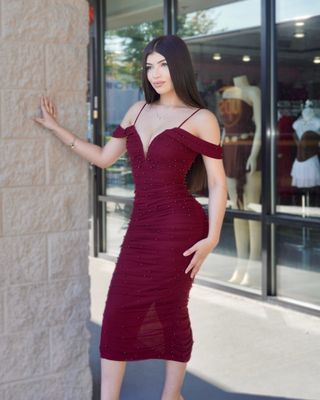 Elegant pearl midi dress