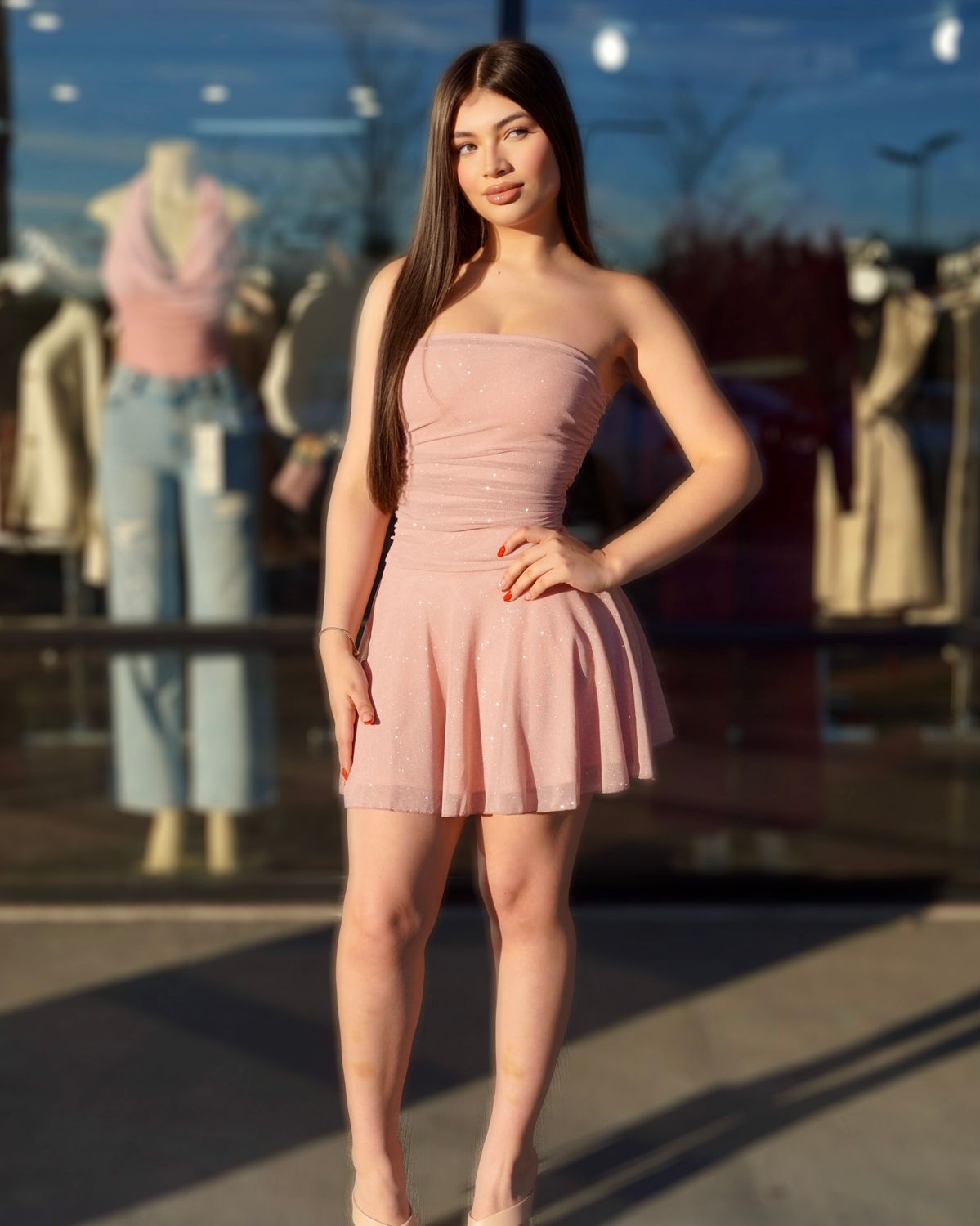 Head turning glitter dress with shorts