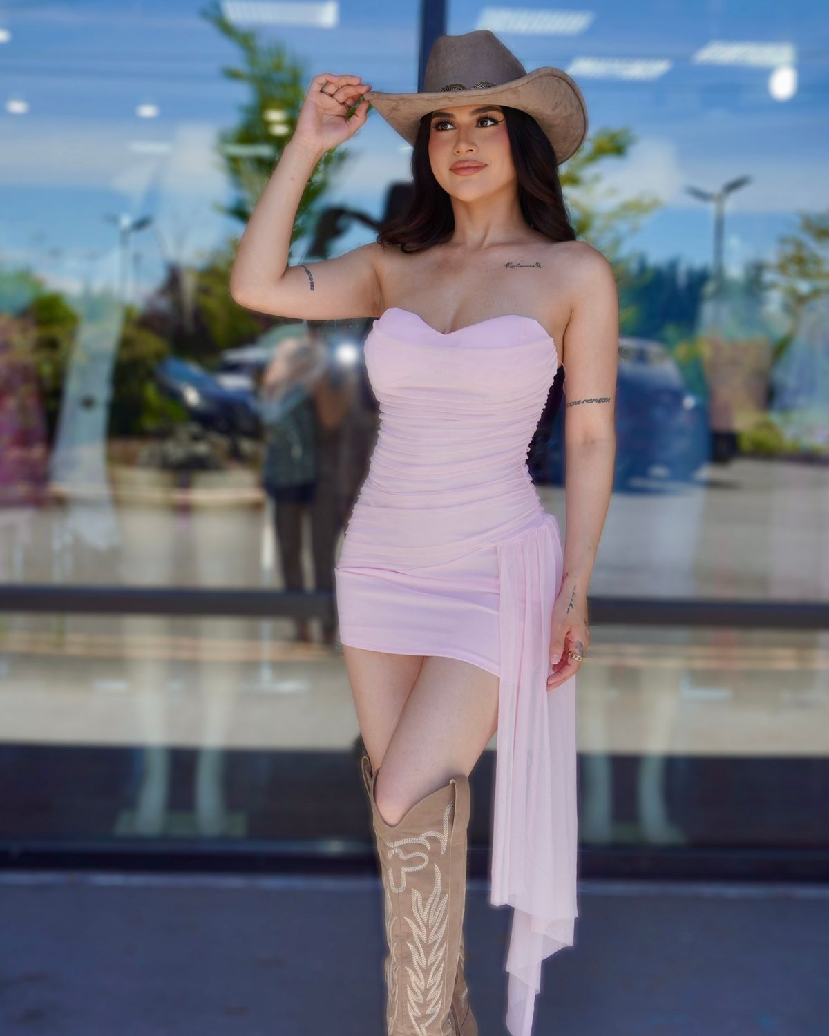 Total elegance one side drape dress