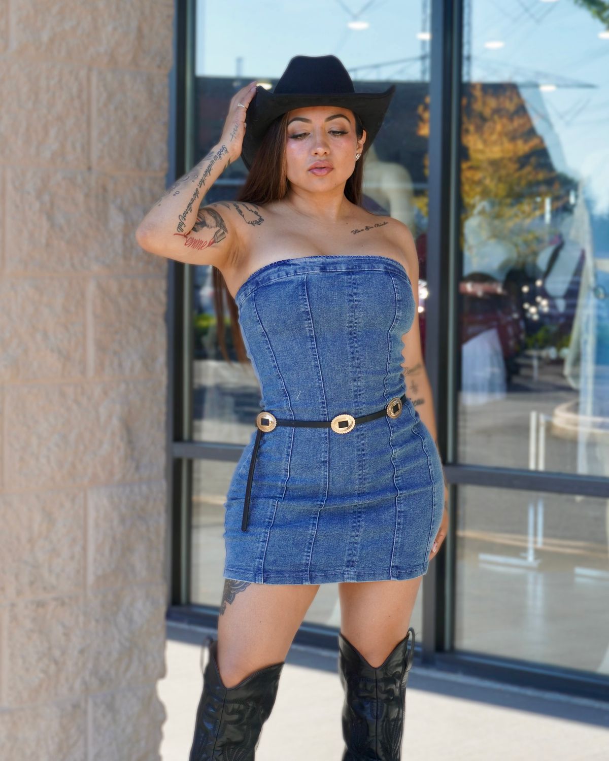 Corset style denim dress
