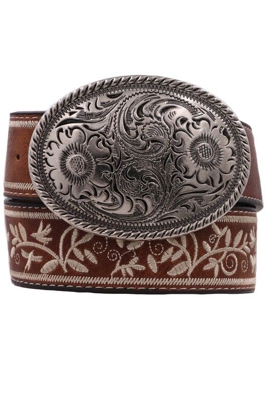 Metal buckle floral belt