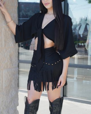 Western studded fringe skirt