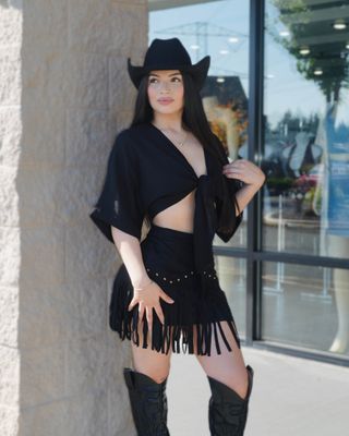 Western studded fringe skirt