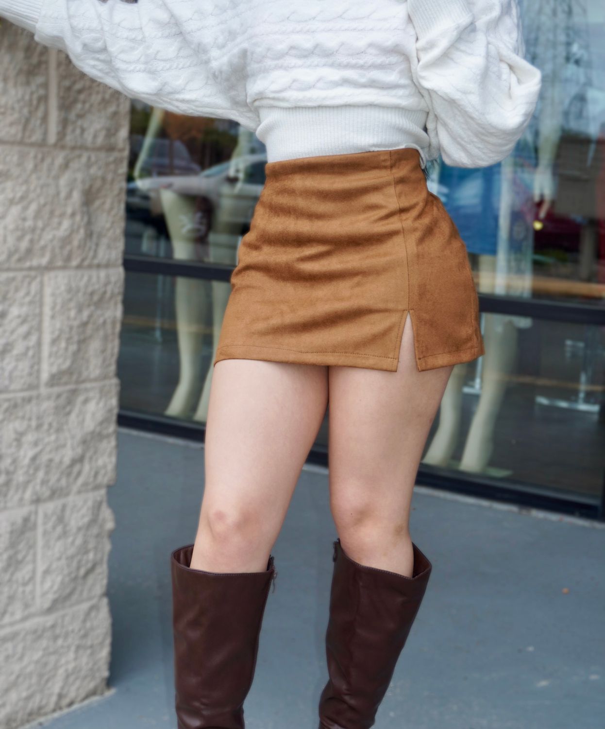Suede mini skirt with shorts