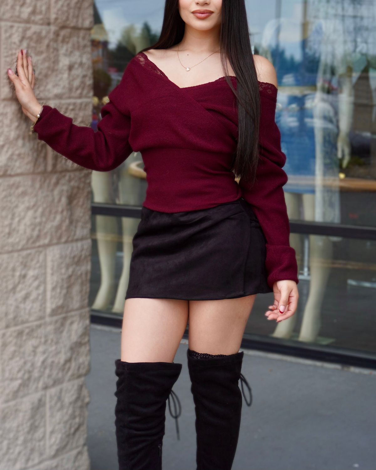 Suede mini skirt with shorts