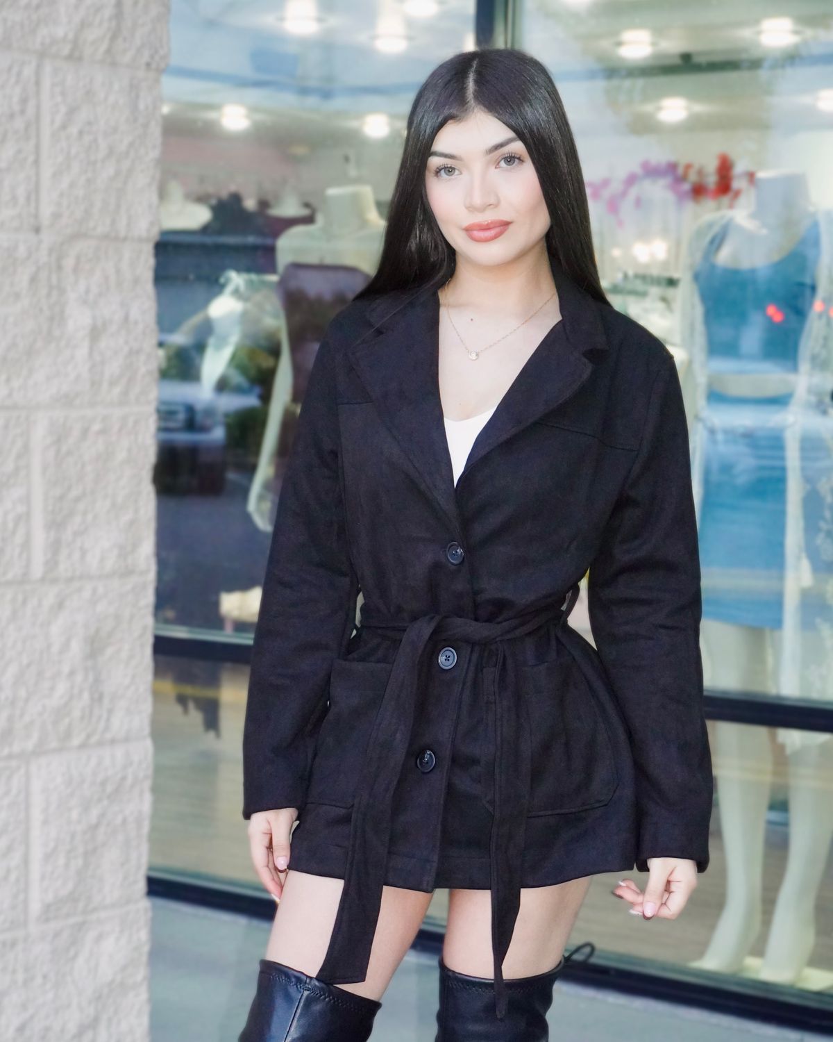 Suede belted coat