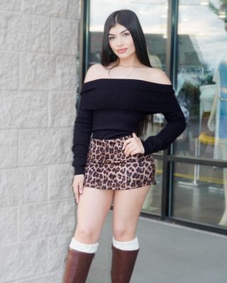 Animal print suede mini skirt