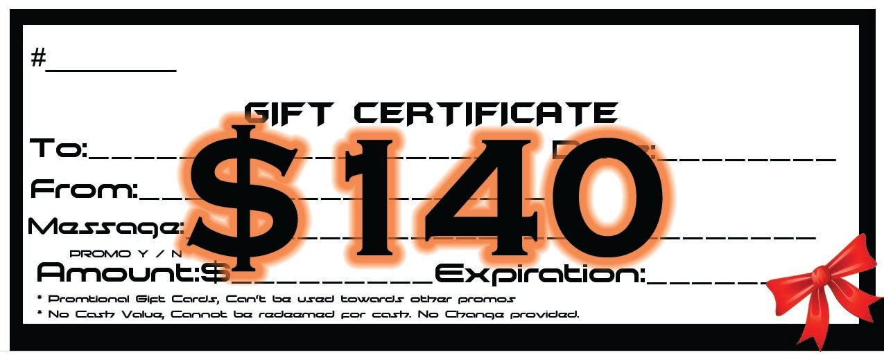 $140 Gift Certificate For $100 - BLACK FRIDAY SALE