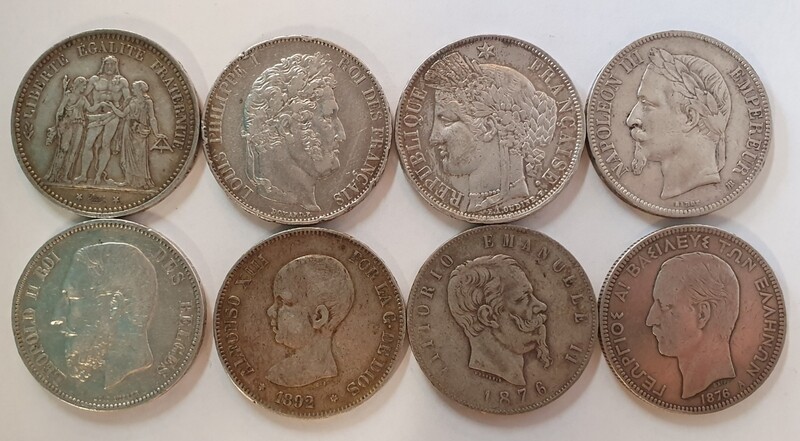 LOT de 8 monnaies de 5 FRS ARGENT