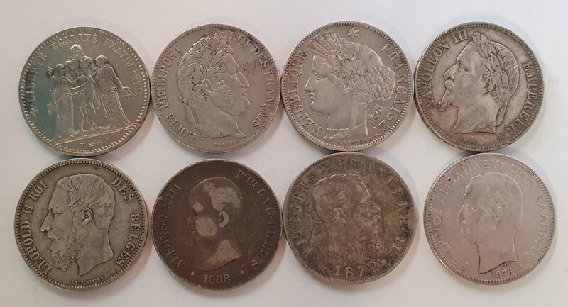 LOT de 8 monnaies de 5 FRS ARGENT