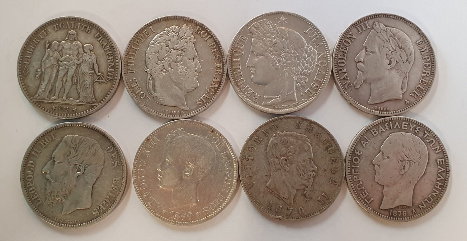 LOT de 8 monnaies de 5 FRS ARGENT