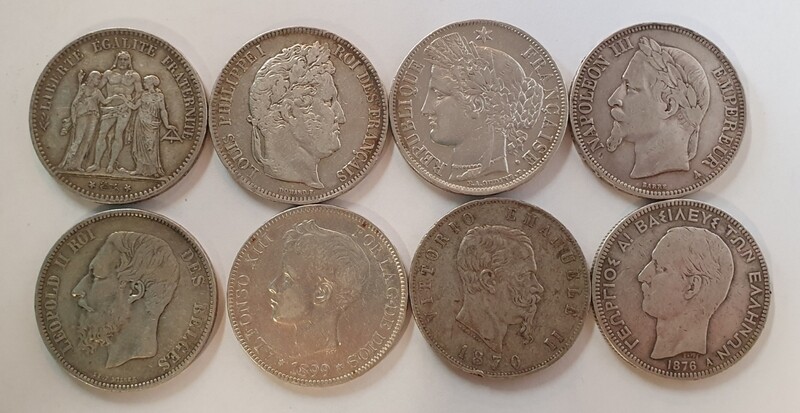 LOT de 8 monnaies de 5 FRS ARGENT