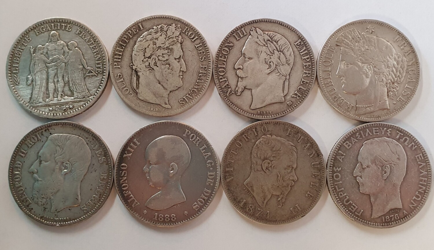 LOT de 8 monnaies de 5 FRS ARGENT