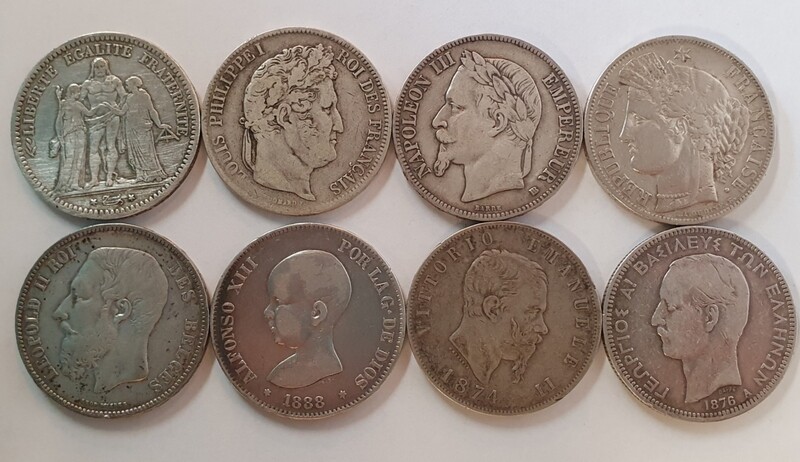 LOT de 8 monnaies de 5 FRS ARGENT