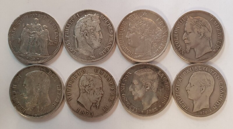 LOT de 8 monnaies de 5 FRS ARGENT