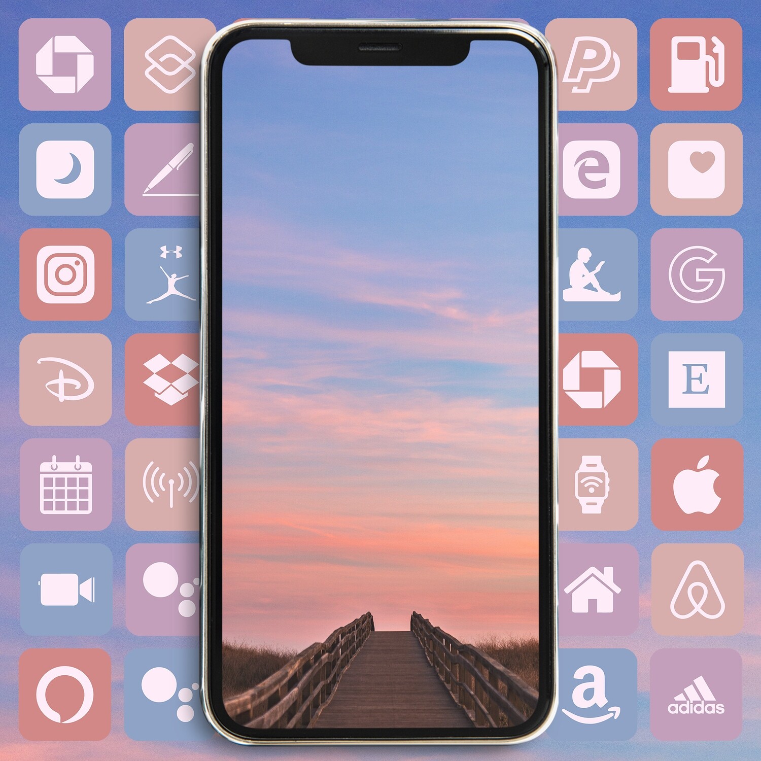 ​Purple Blue Peach Coral Sunset app icons ios 15 icons aesthetic