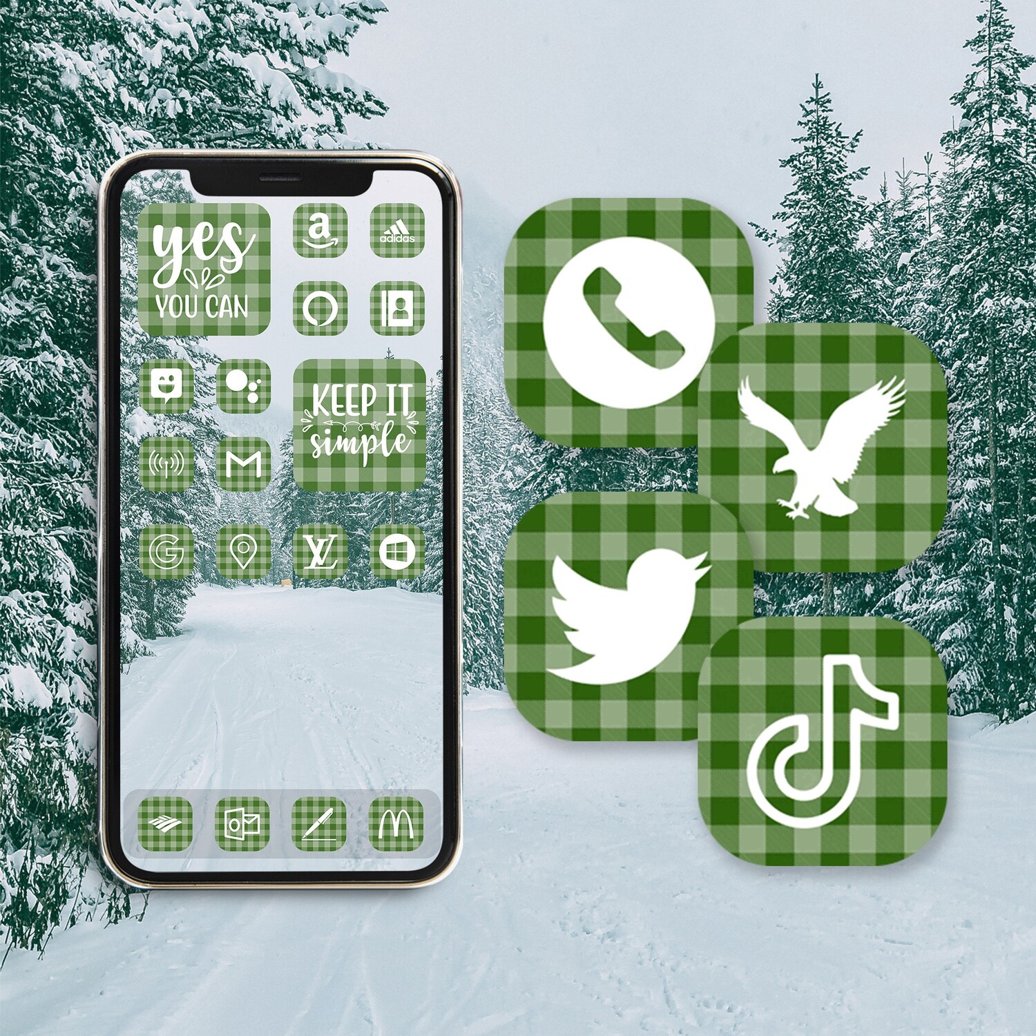​Green Plaid Christmas app icons ios 15 icons aesthetic widgetsmith