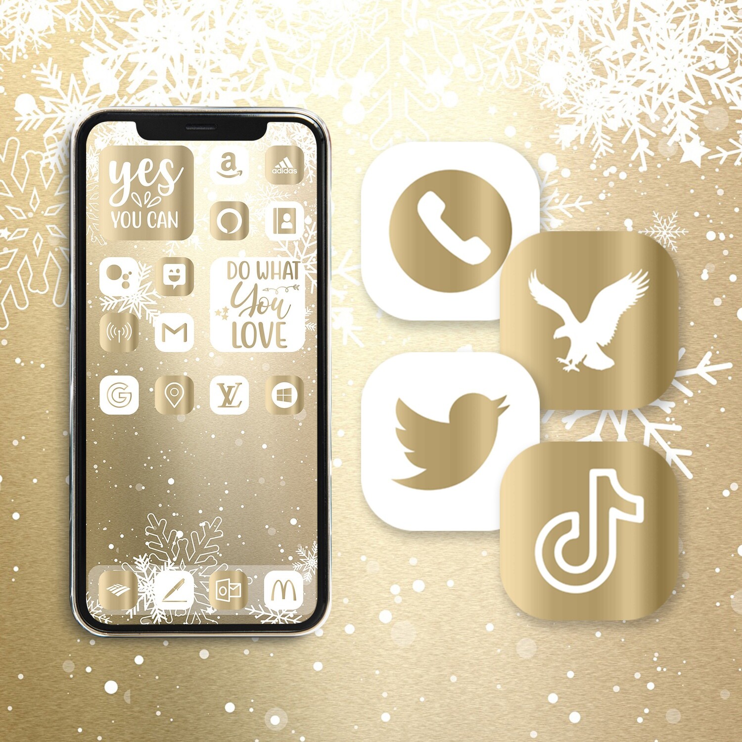 Gold White Christmas app icons ios 15 icons aesthetic