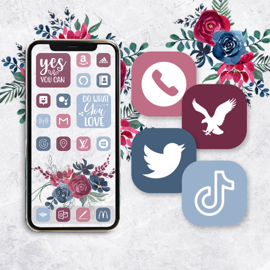 Dusty Blue Burgundy Color app icons ios 15 icons aesthetic