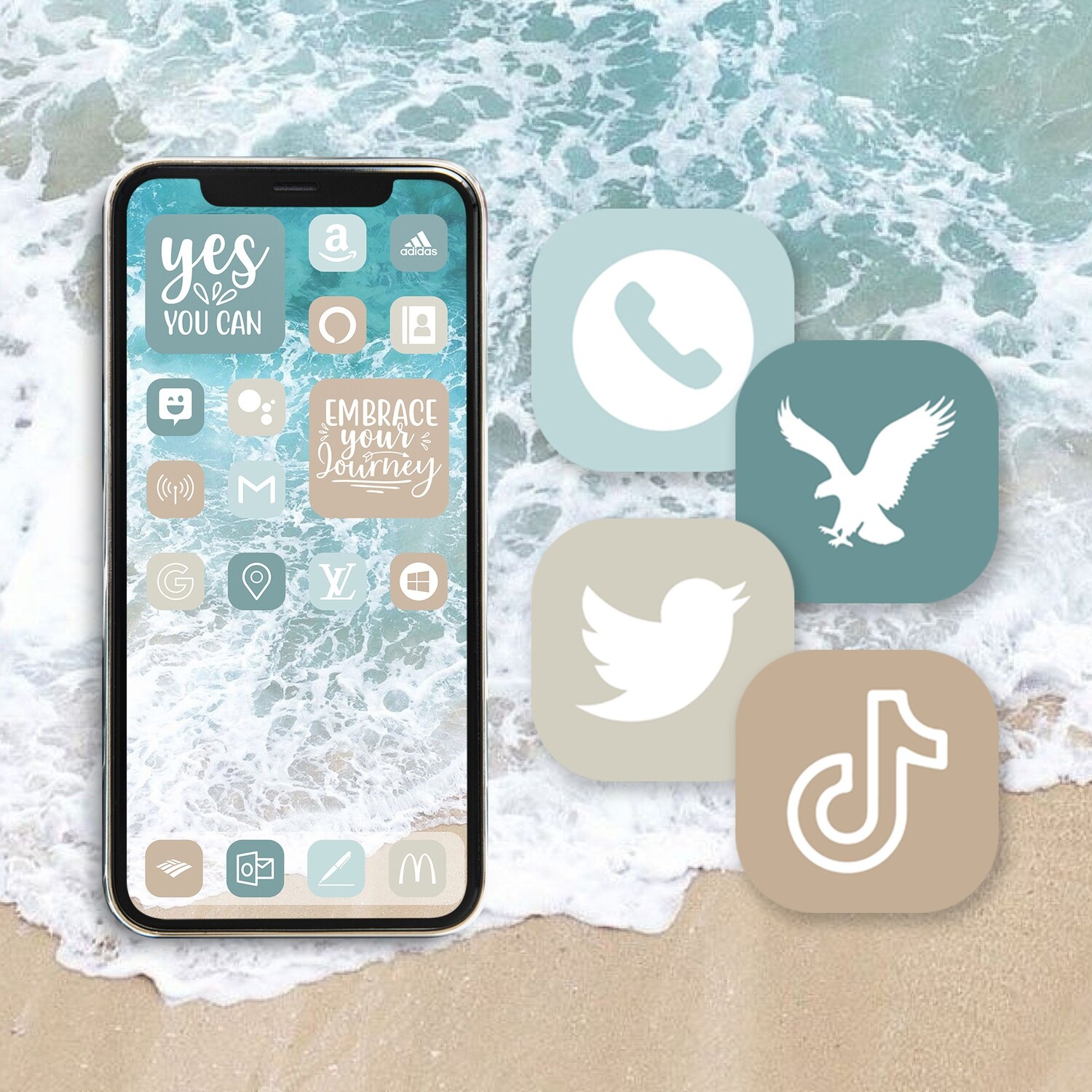 ​Dark Seafoam Green app icons ios 15 icons aesthetic