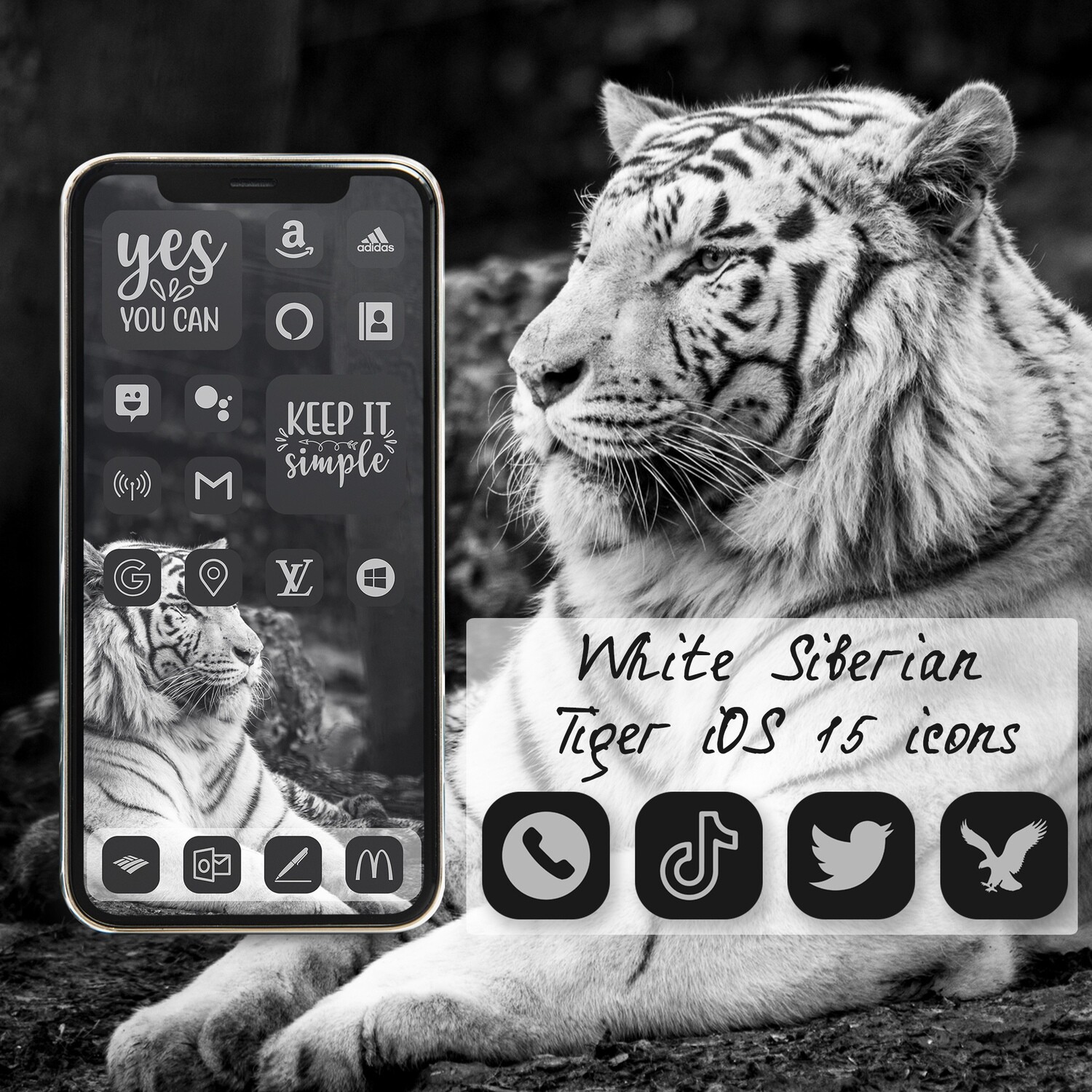 ​White Siberian Tiger app icons ios 15 icons aesthetic