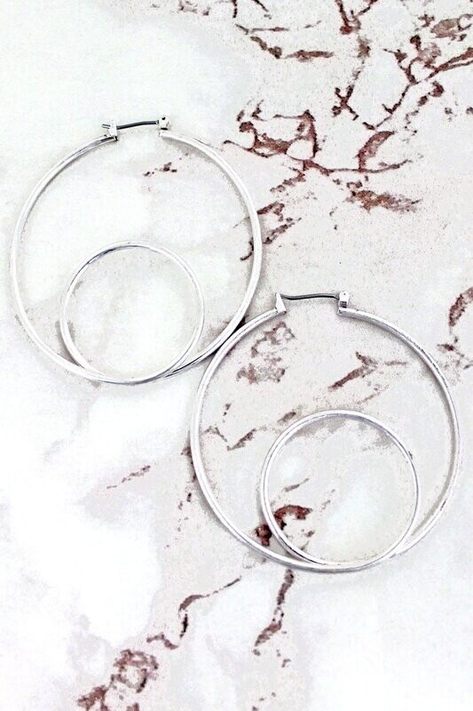 Silvertone Looping Circle Hoop Earrings