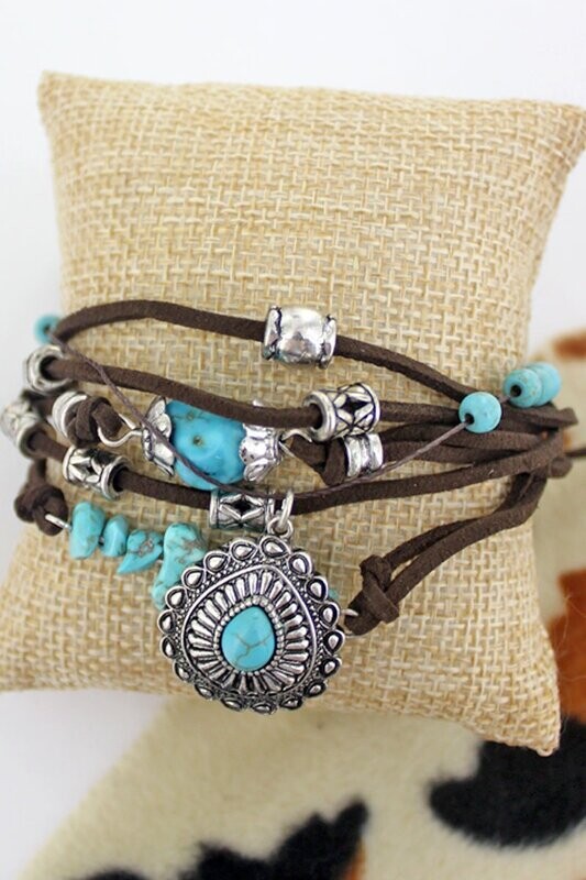 Rancho Reyes Teardrop Turquoise Beaded Multi-Cord Bracelet