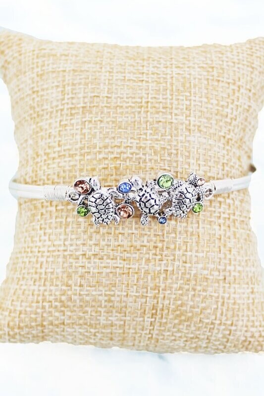 Colorful Crystal Turtle Silvertone Bracelet