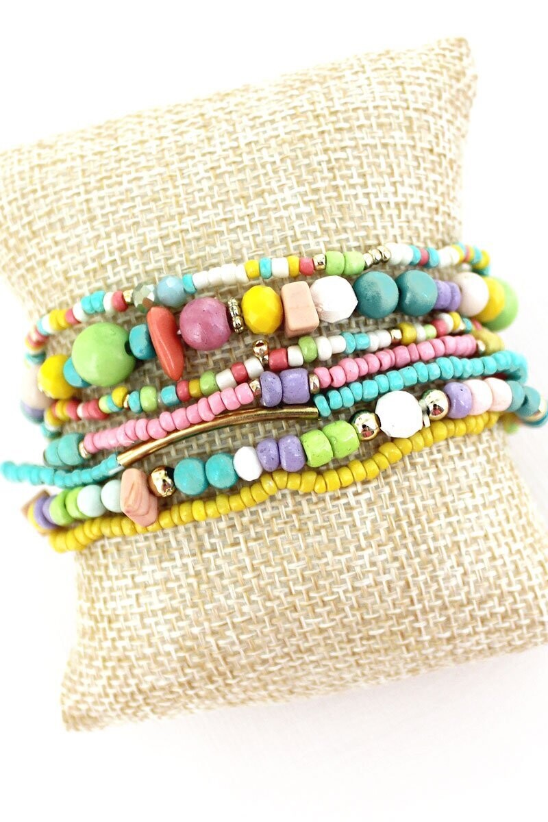 Goldtone Bar Sunnyside Seed Bead Medley Bracelet Set