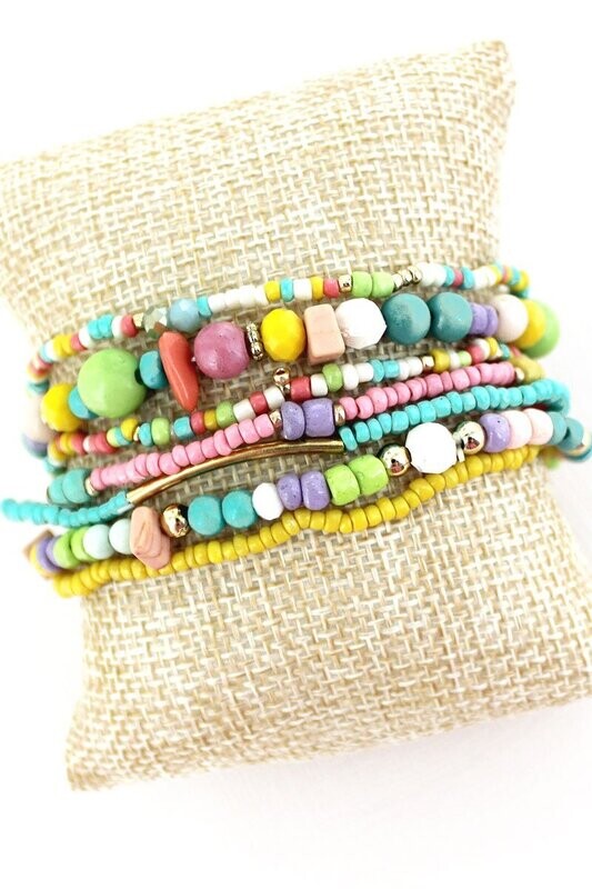 Goldtone Bar Sunnyside Seed Bead Medley Bracelet Set