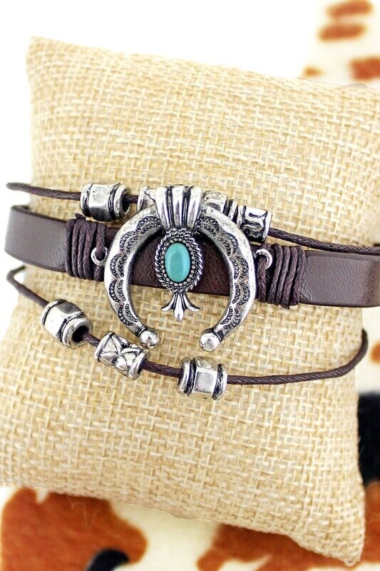 Western Naja Brown Faux Leather Toggle Bracelet