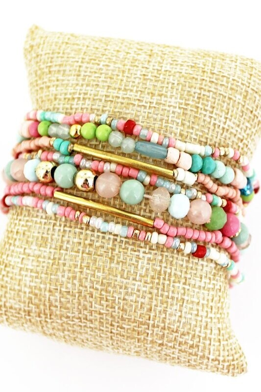 Goldtone Bar Bonaire Seed Bead Medley Bracelet Set