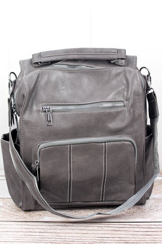 Gray Faux Leather Backpack Purse