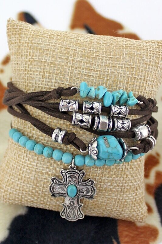 Rancho Reyes Cross Turquoise Beaded Multi-Cord Bracelet