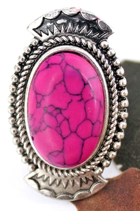 Lazio Fuchsia Pink and Silvertone Ring