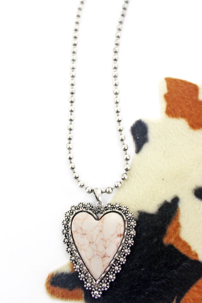 Natural Lafeyette Heart Silvertone Necklace